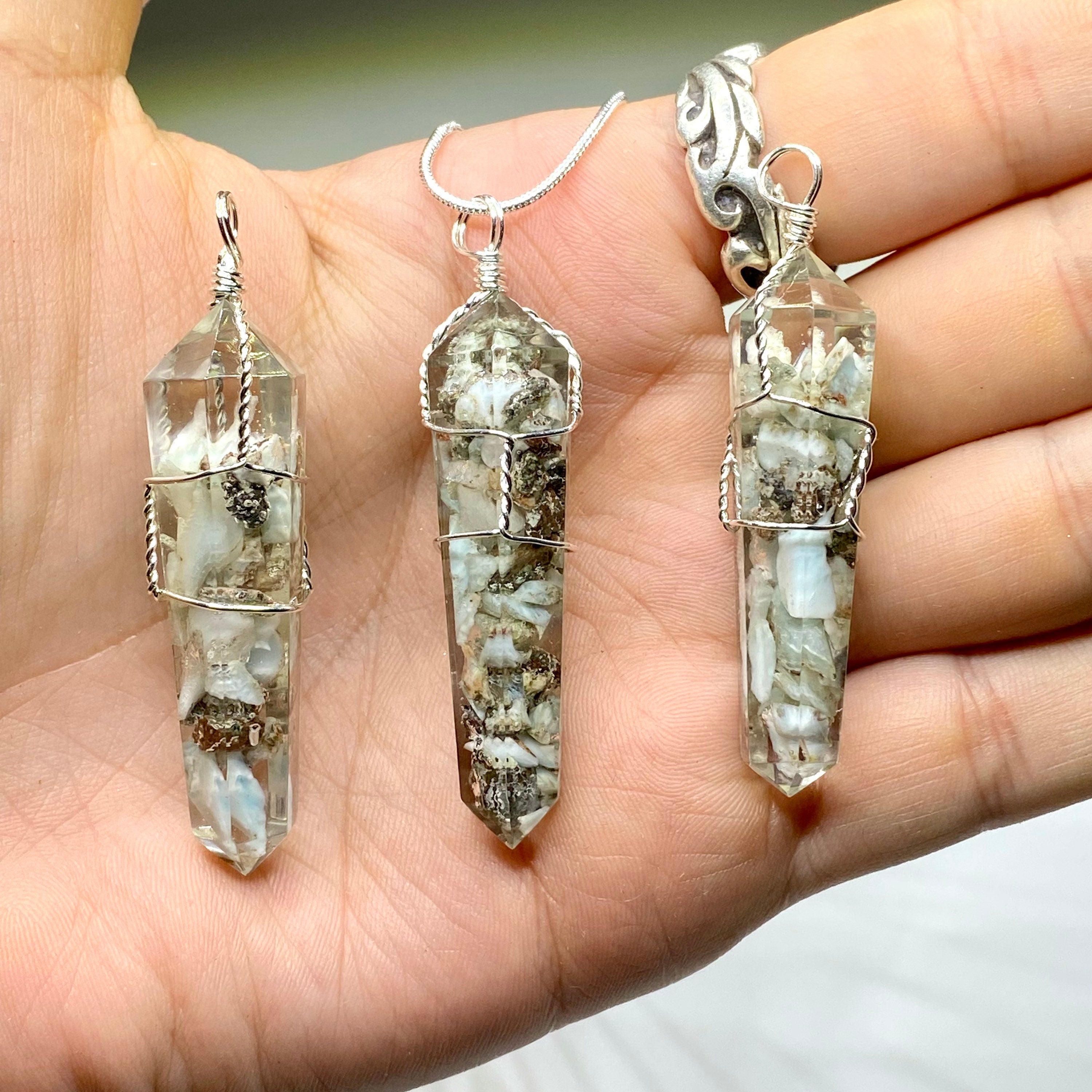 Larimar in Orgonite Wire Wrapped Pendant Necklace