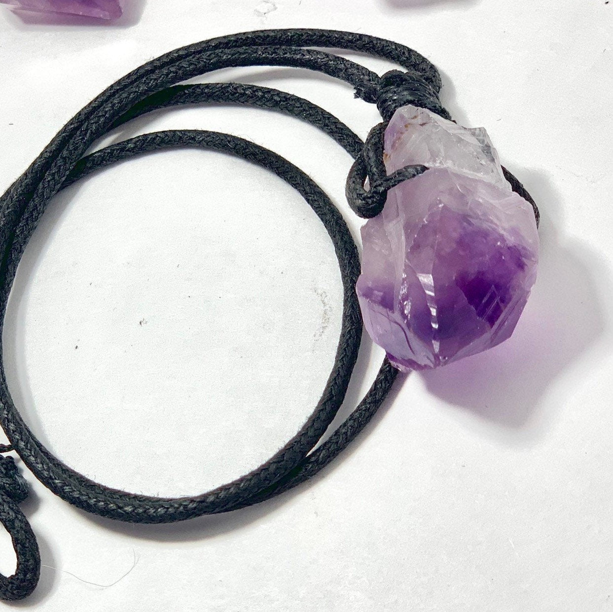 Amethyst Crystal Point Necklace: Adjustable Cord Pendant Necklace