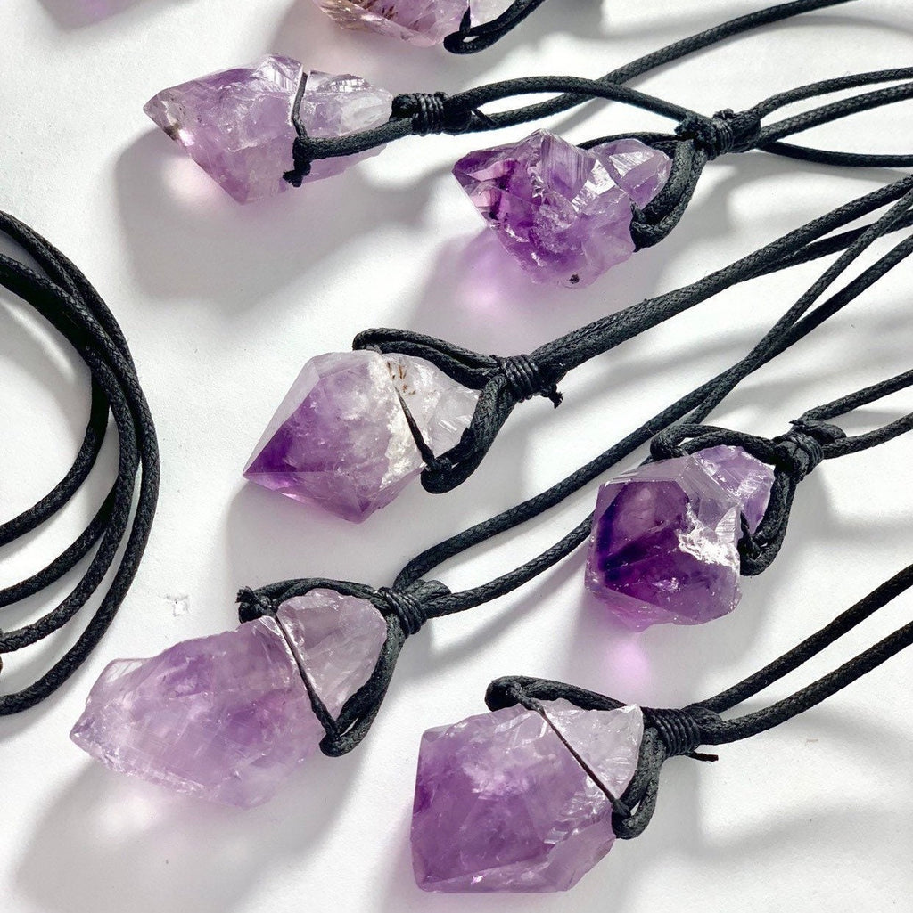 Amethyst Crystal Point Necklace: Adjustable Cord Pendant Necklace