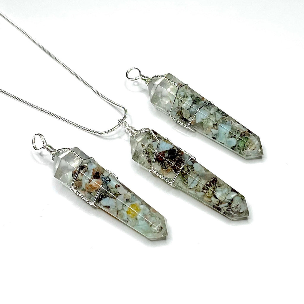 Larimar in Orgonite Wire Wrapped Pendant Necklace