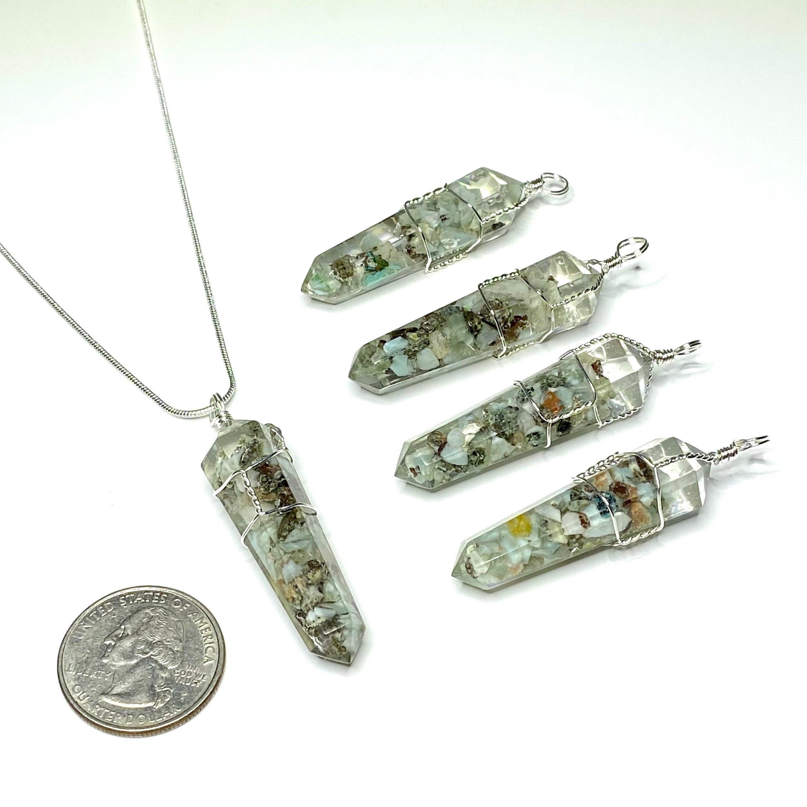 Larimar in Orgonite Wire Wrapped Pendant Necklace