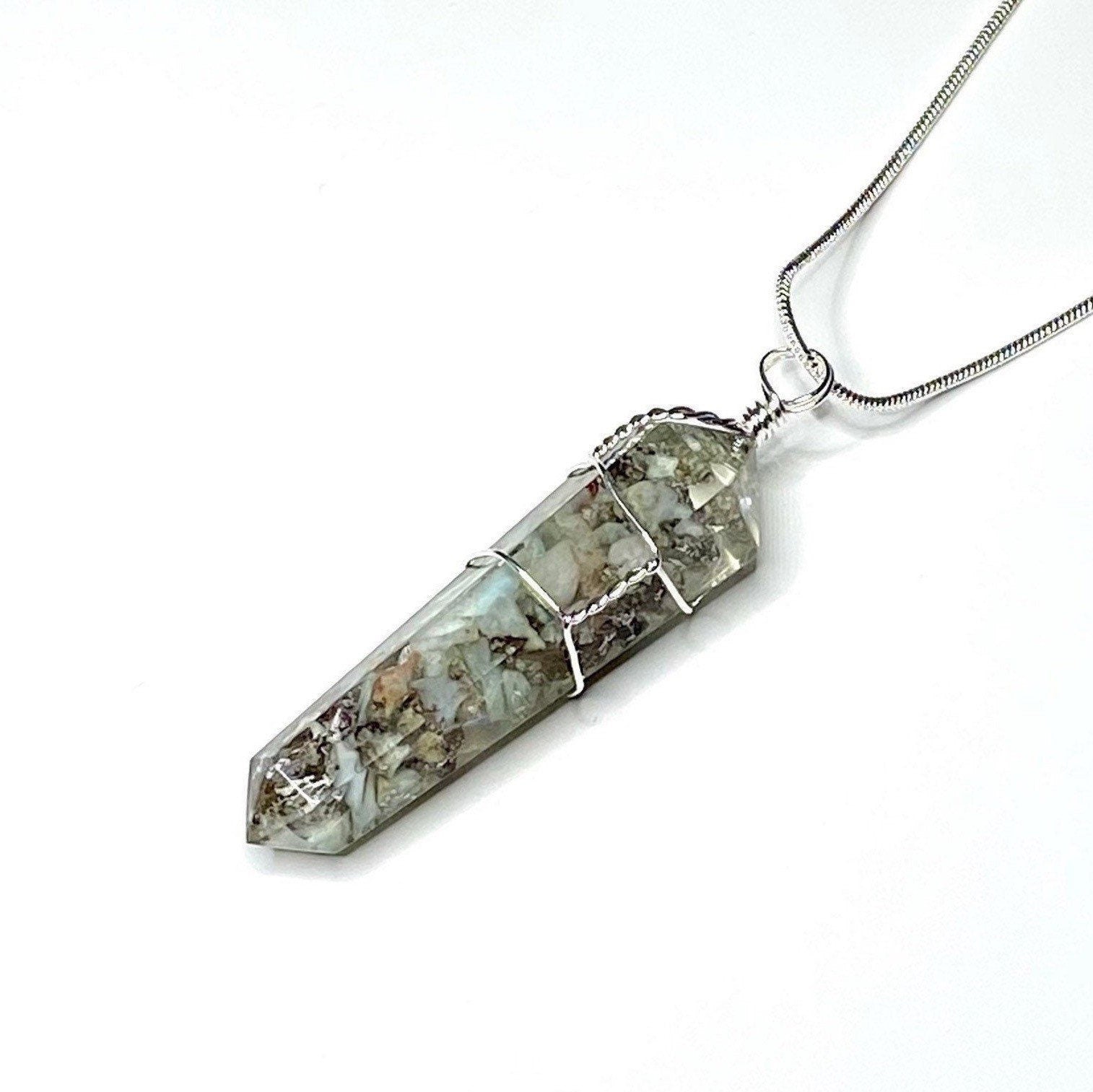 Larimar in Orgonite Wire Wrapped Pendant Necklace