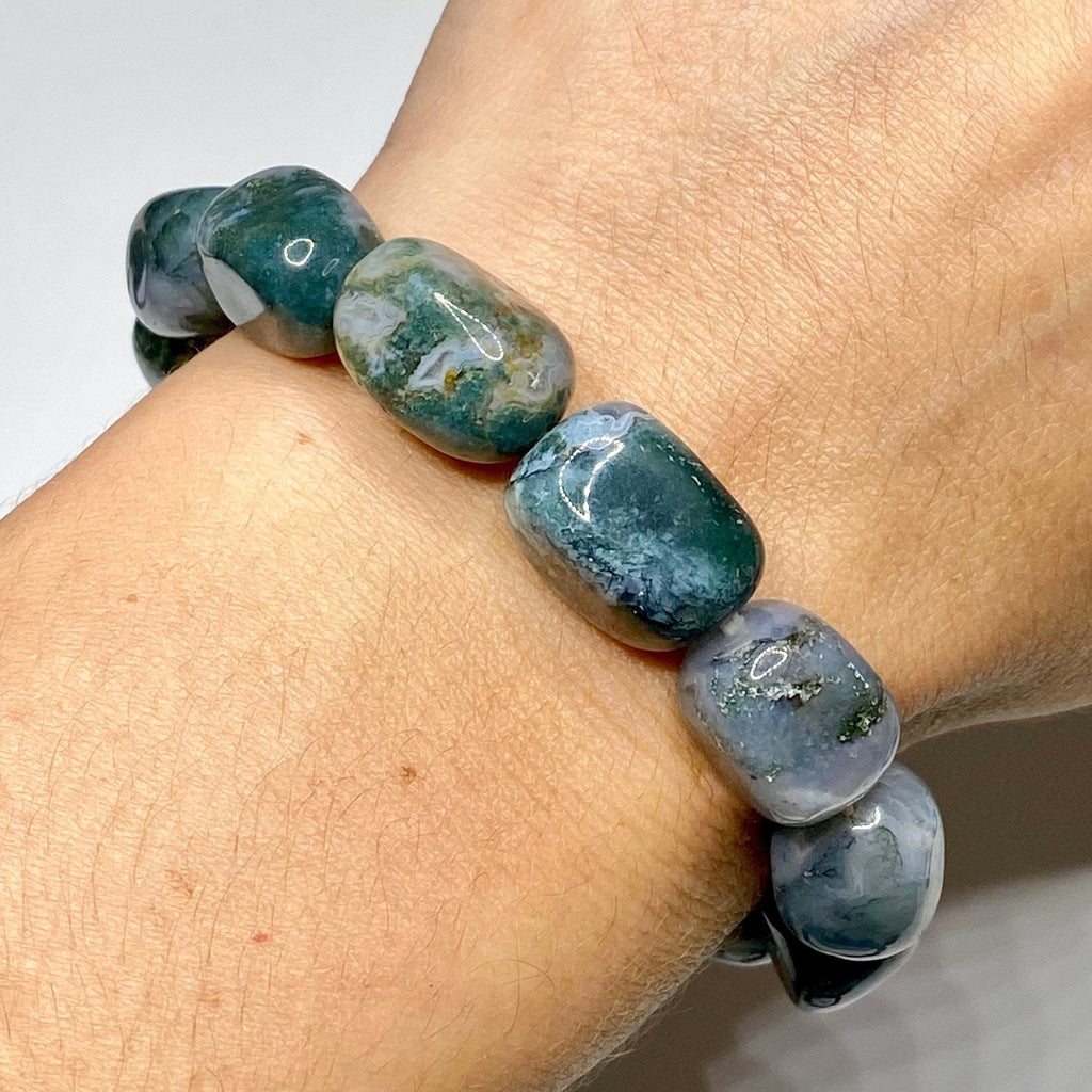 Moss Agate Jelly Bean Bracelet: Tumbled Gemstone Beaded Bracelet