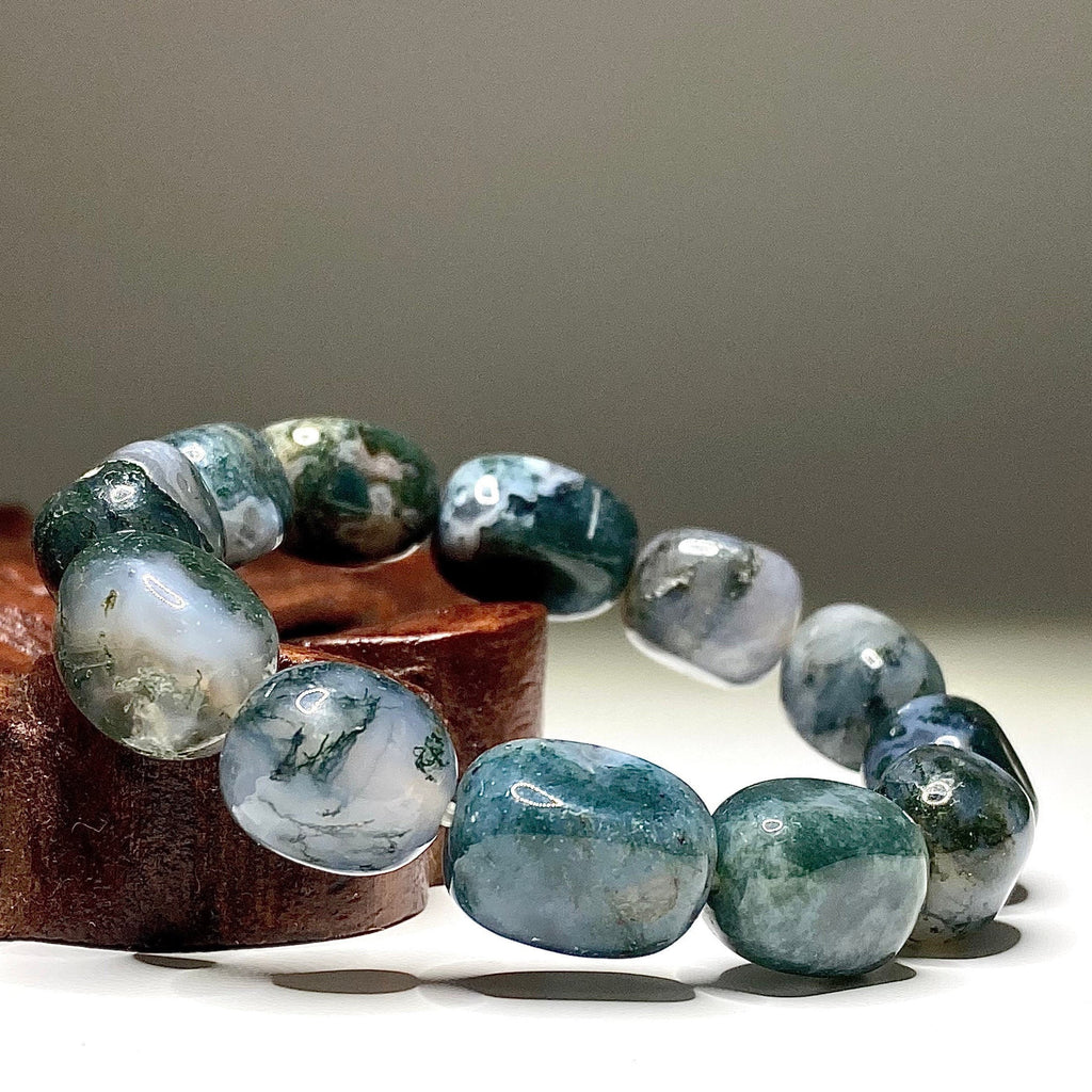 Moss Agate Jelly Bean Bracelet: Tumbled Gemstone Beaded Bracelet
