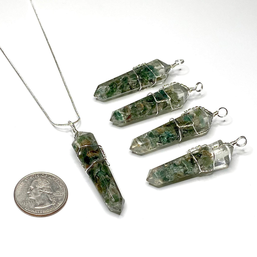 Green Apatite in Orgonite Wire Wrapped Pendant Necklace