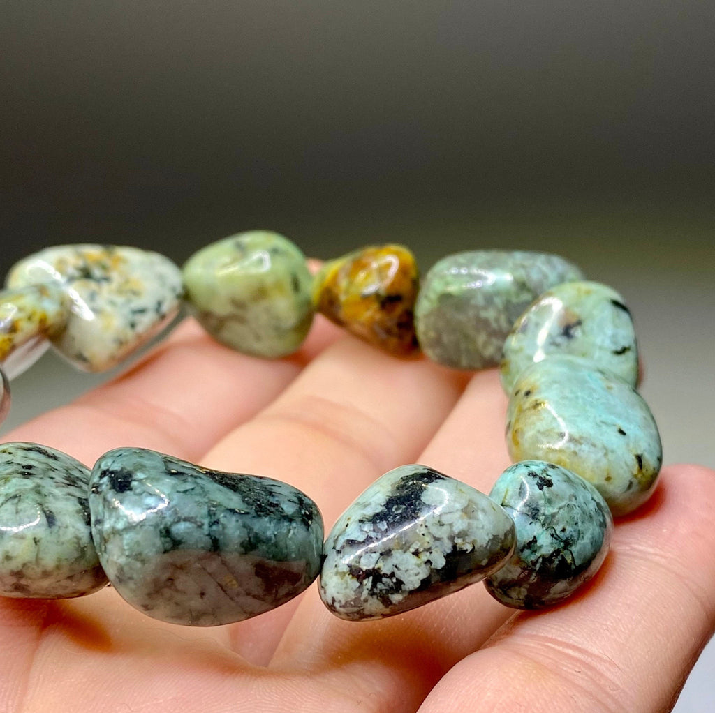African Turquoise Crystal Bracelet, 8mm Gemstone Beaded Bracelet