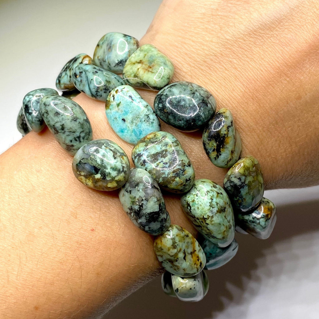 African Turquoise Crystal Bracelet, 8mm Gemstone Beaded Bracelet