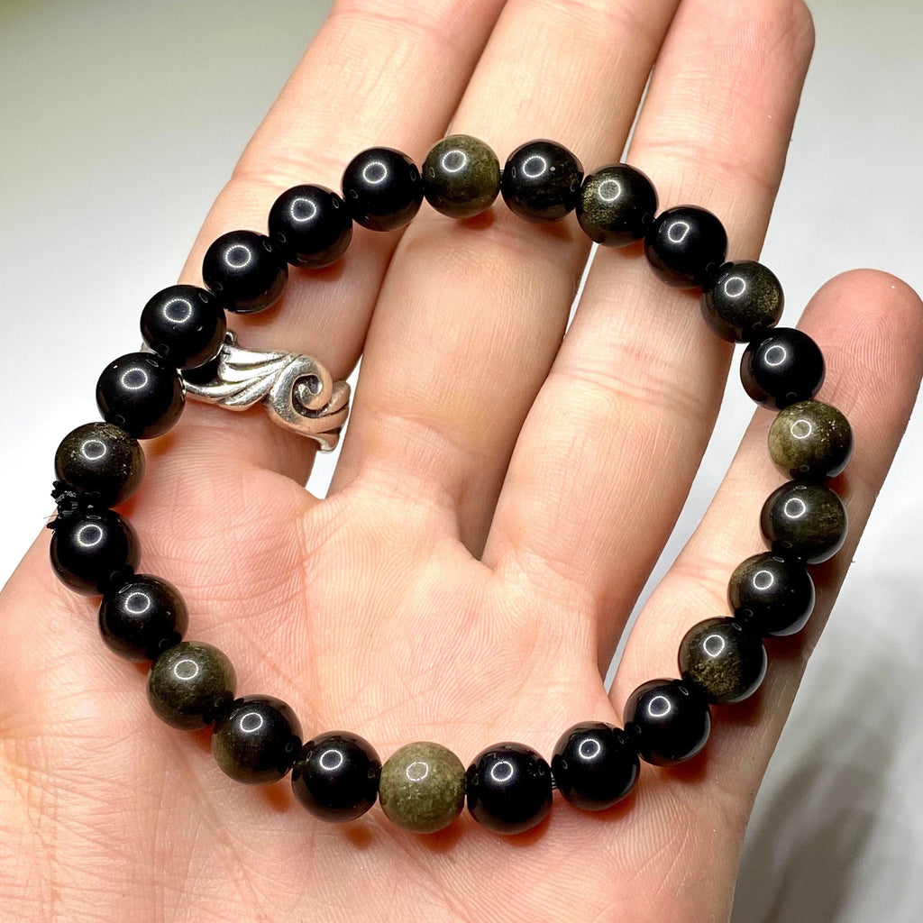 Gold Sheen Obsidian Bracelet: Round Gemstone Beaded Bracelet