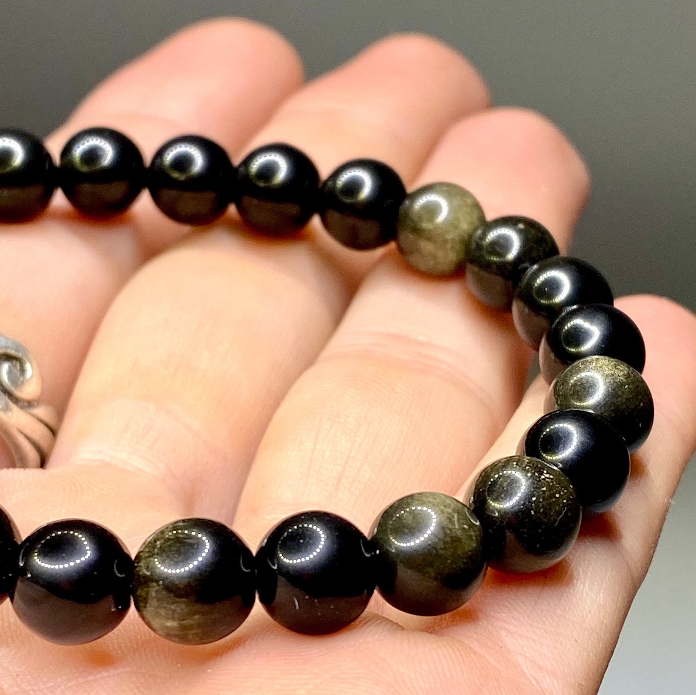 Gold Sheen Obsidian Bracelet: Round Gemstone Beaded Bracelet