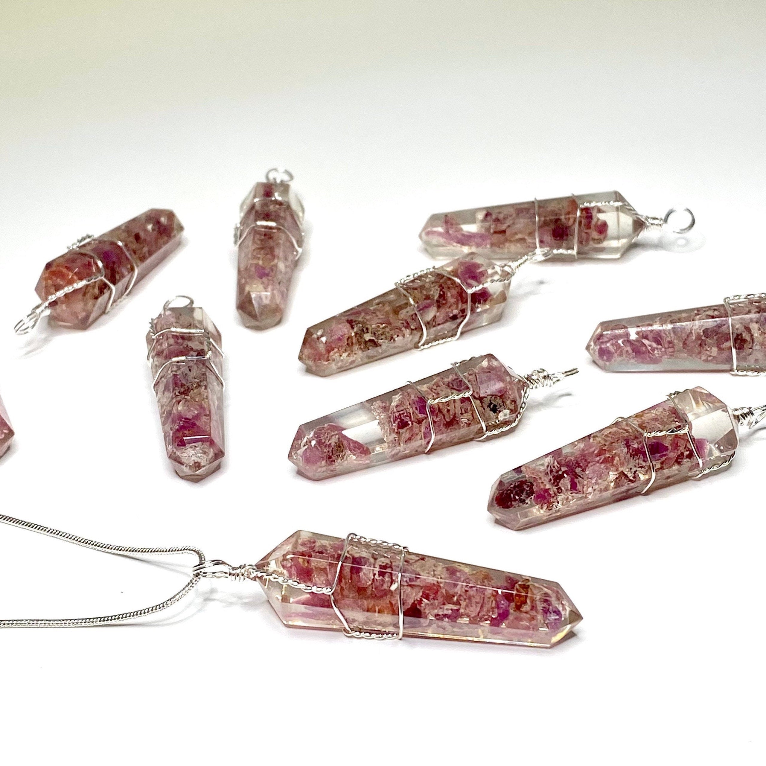 Ruby in Orgonite Wire Wrapped Pendant Necklace