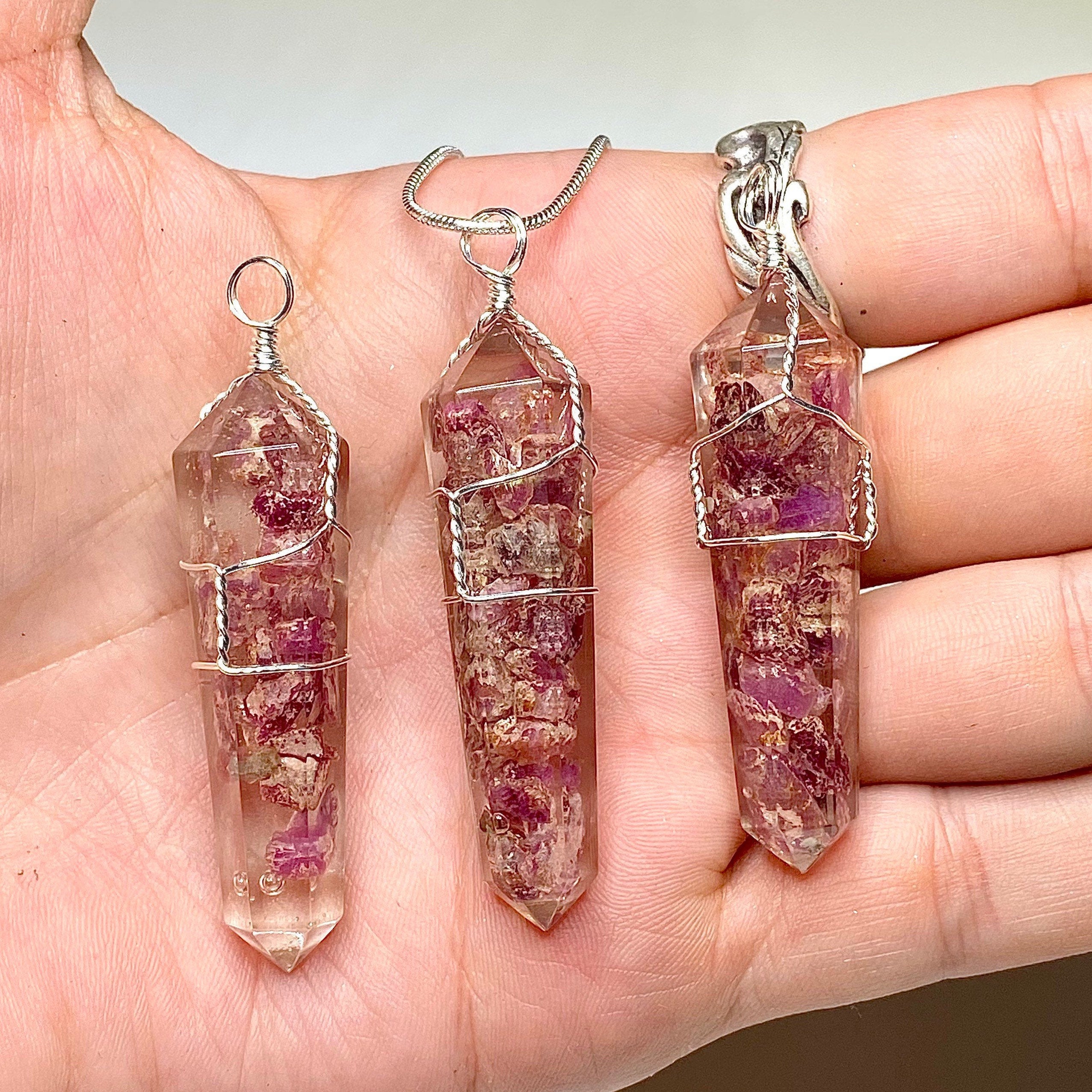 Ruby in Orgonite Wire Wrapped Pendant Necklace