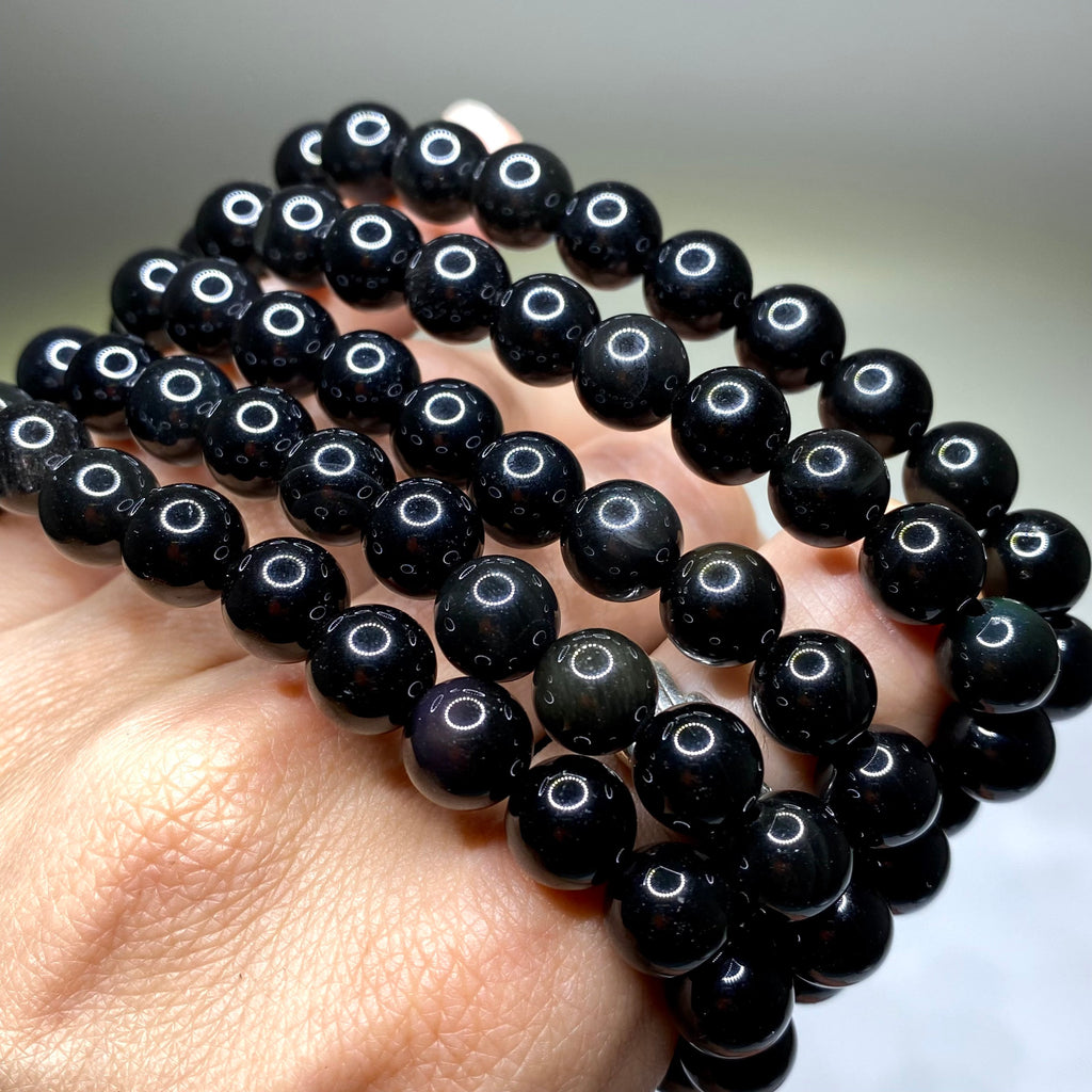 Black Obsidian Crystal Bracelet, Handmade Gemstone Beaded Bracelet
