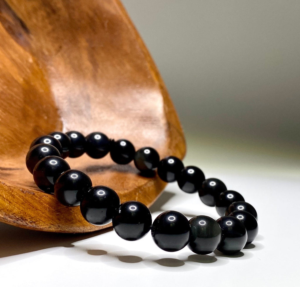 Black Obsidian Crystal Bracelet, Handmade Gemstone Beaded Bracelet