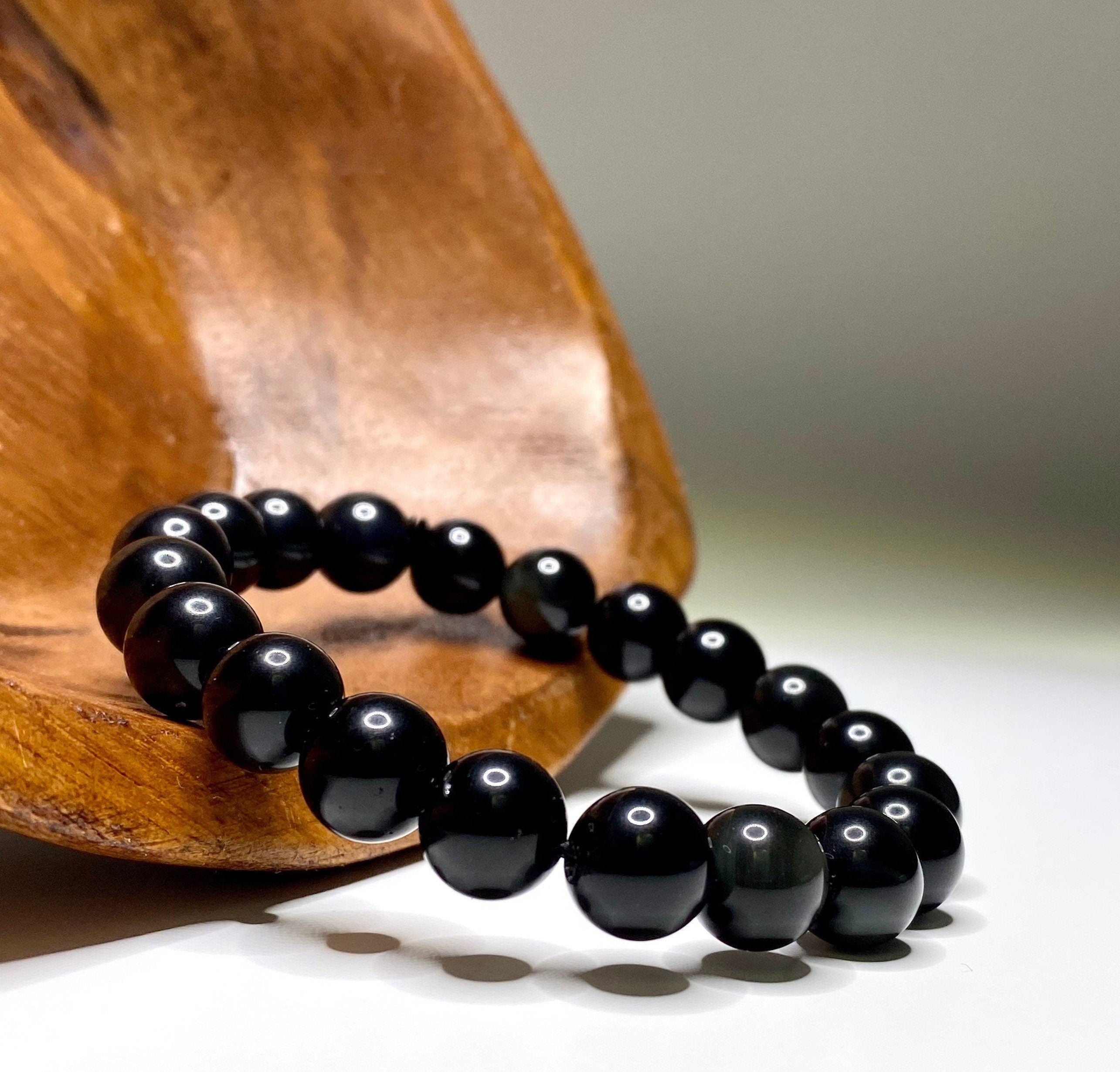 Black Obsidian Crystal Bracelet, Handmade Gemstone Beaded Bracelet
