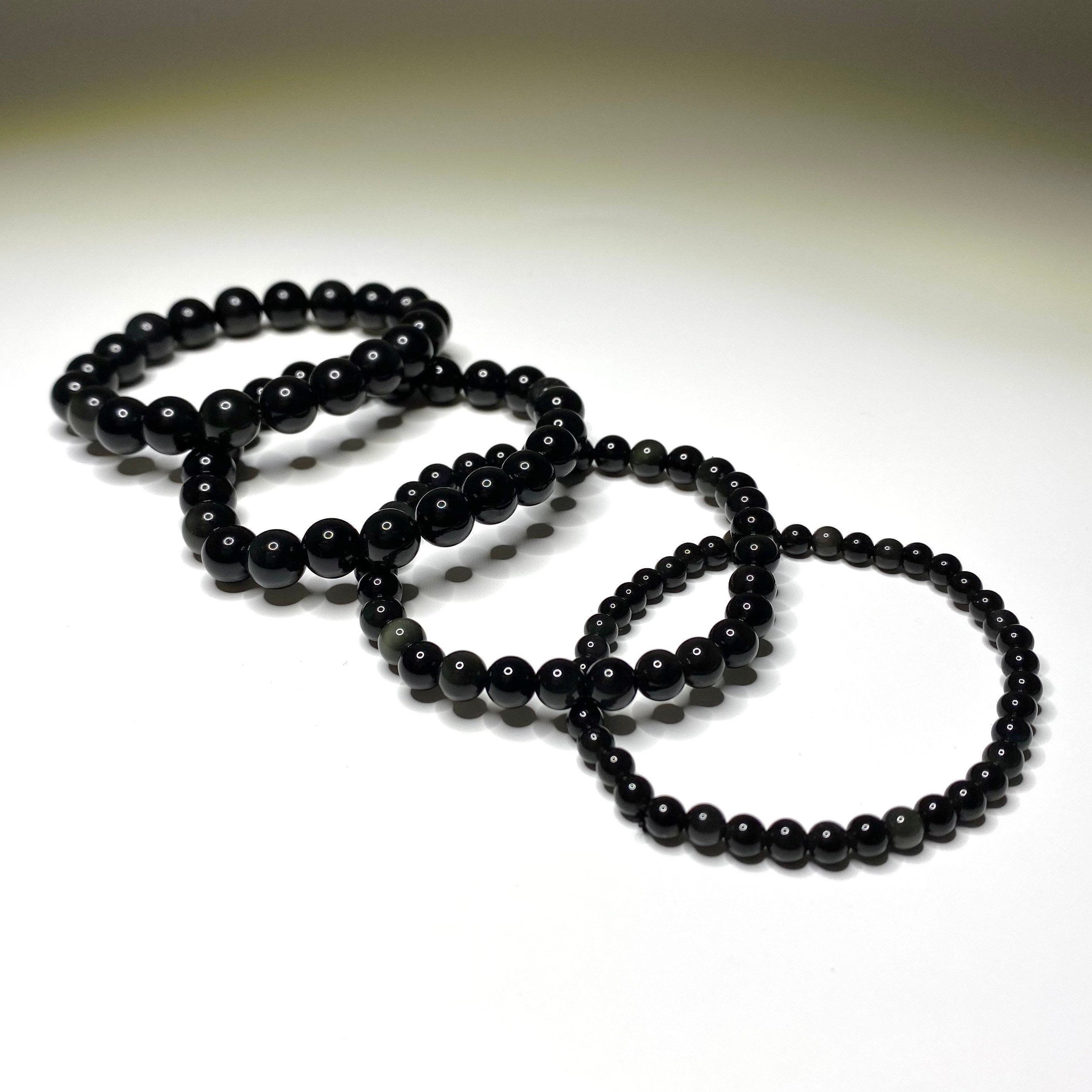 Black Obsidian Crystal Bracelet, Handmade Gemstone Beaded Bracelet