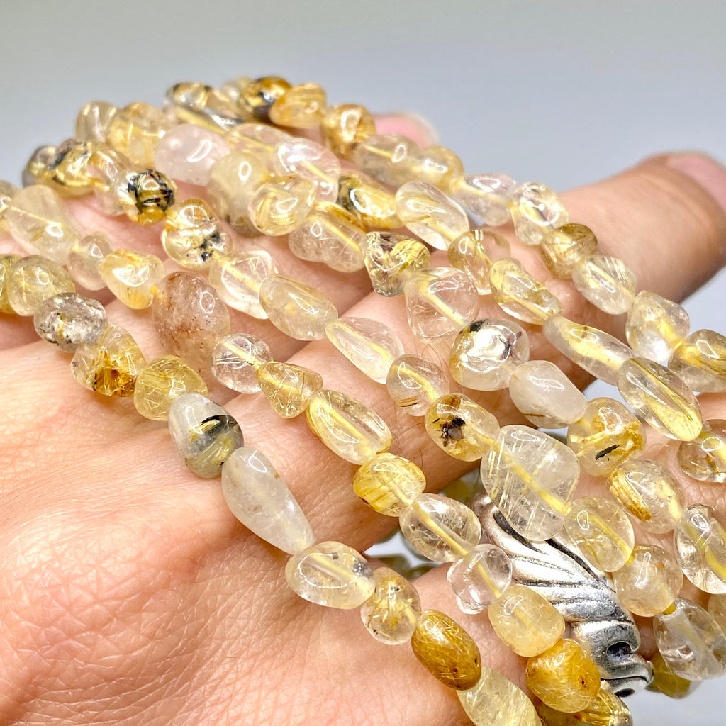 Rutilated Quartz Crystal Bracelet: Handmade Tumbled Gemstone Beaded Bracelet