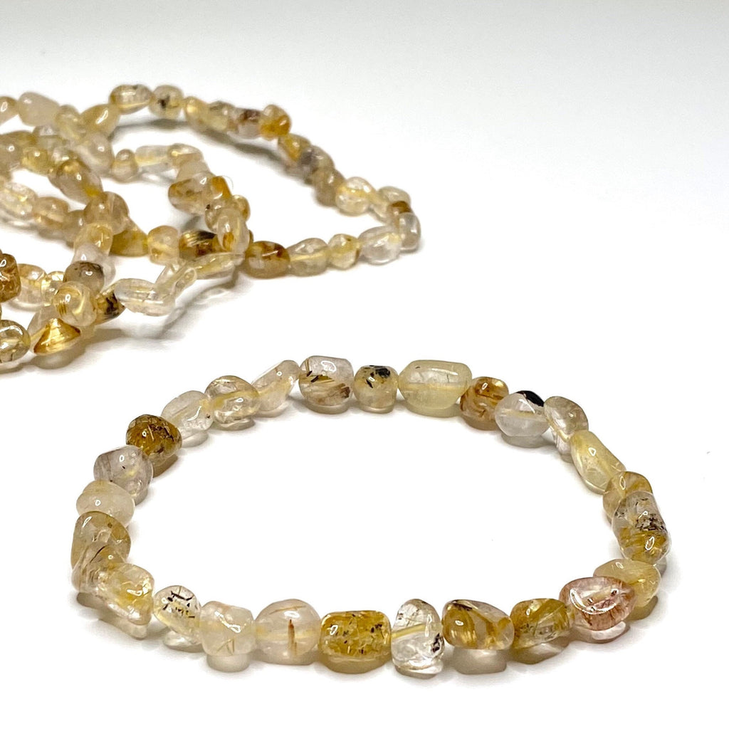 Rutilated Quartz Crystal Bracelet: Handmade Tumbled Gemstone Beaded Bracelet