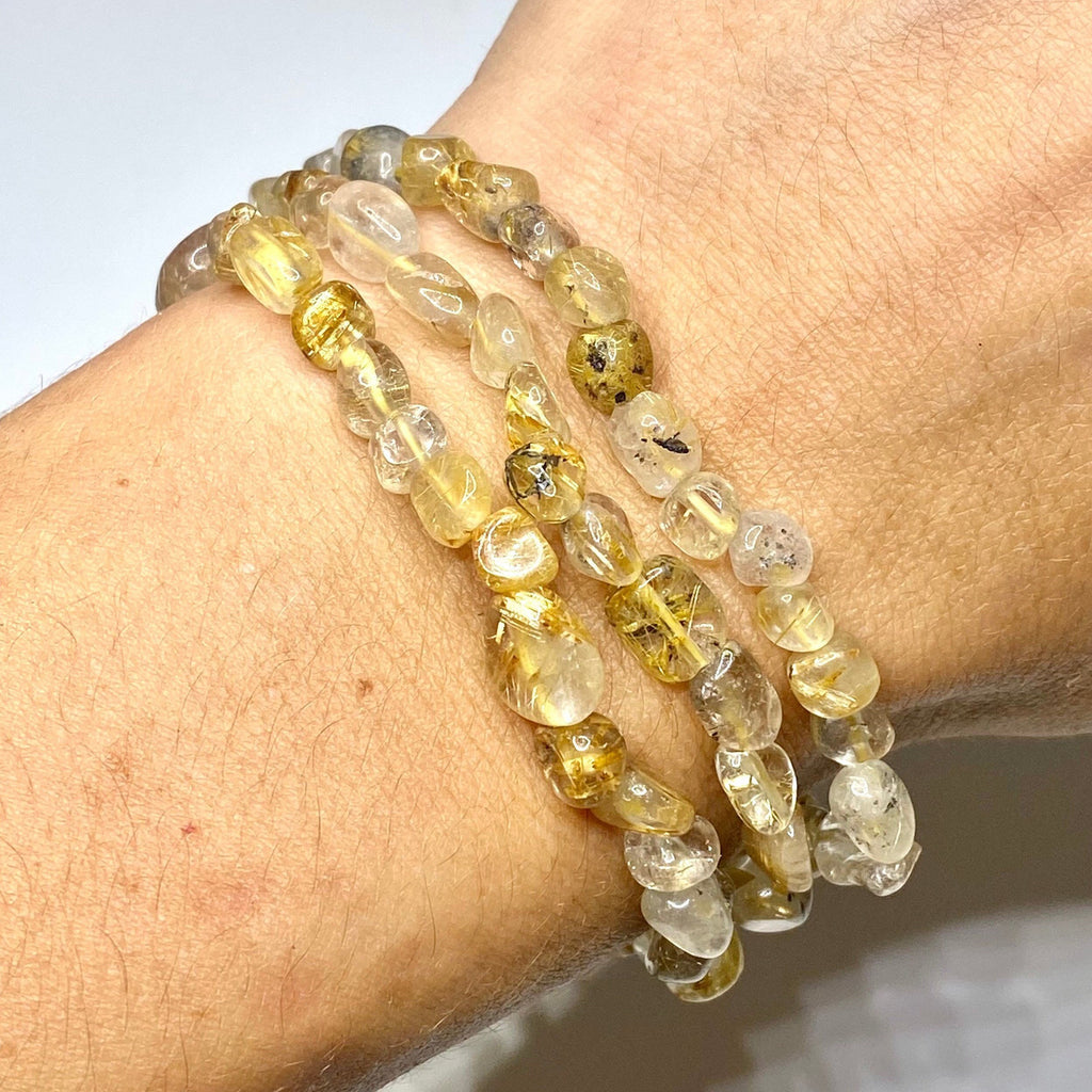 Rutilated Quartz Crystal Bracelet: Handmade Tumbled Gemstone Beaded Bracelet