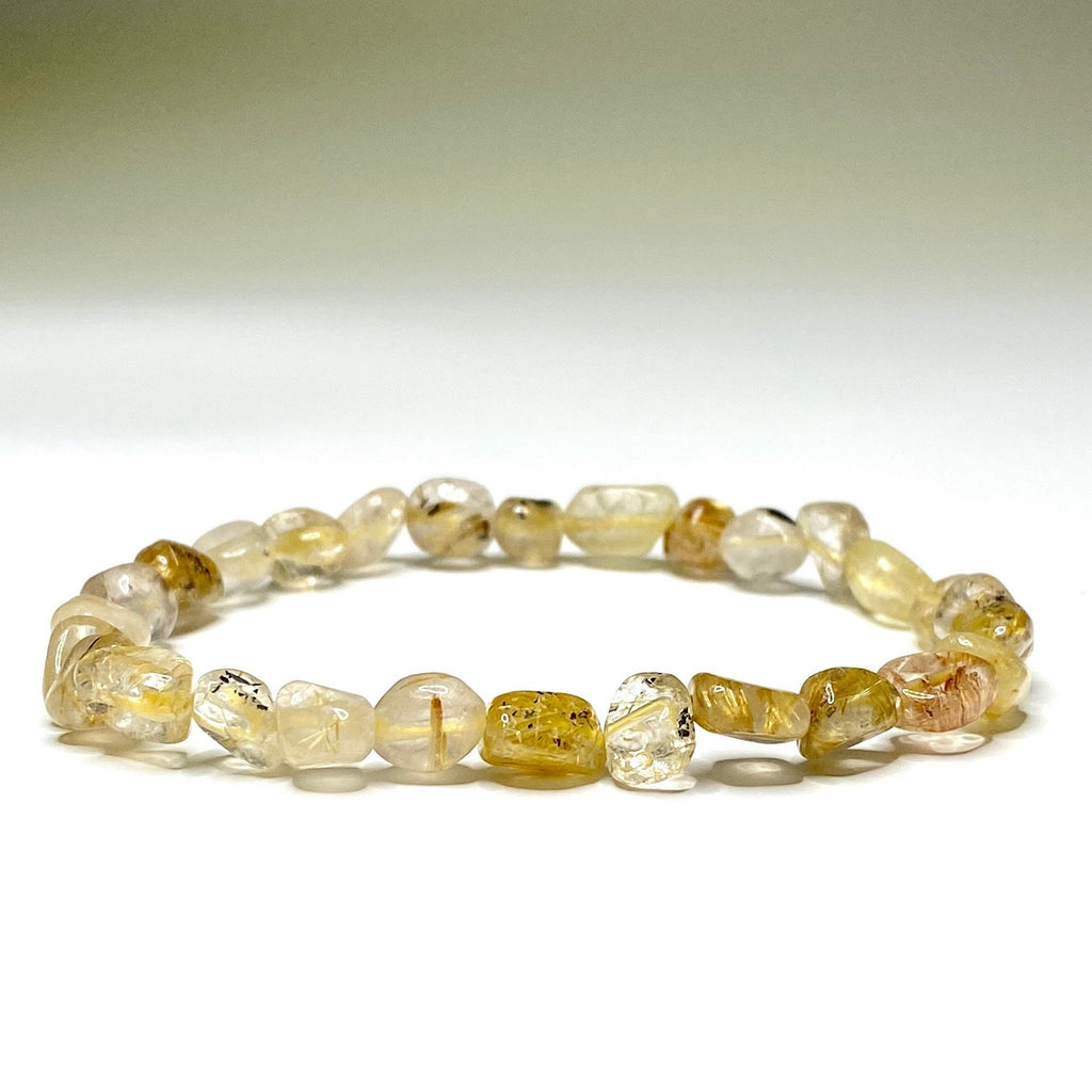 Rutilated Quartz Crystal Bracelet: Handmade Tumbled Gemstone Beaded Bracelet