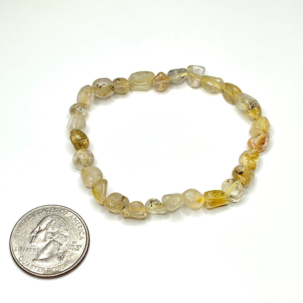 Rutilated Quartz Crystal Bracelet: Handmade Tumbled Gemstone Beaded Bracelet