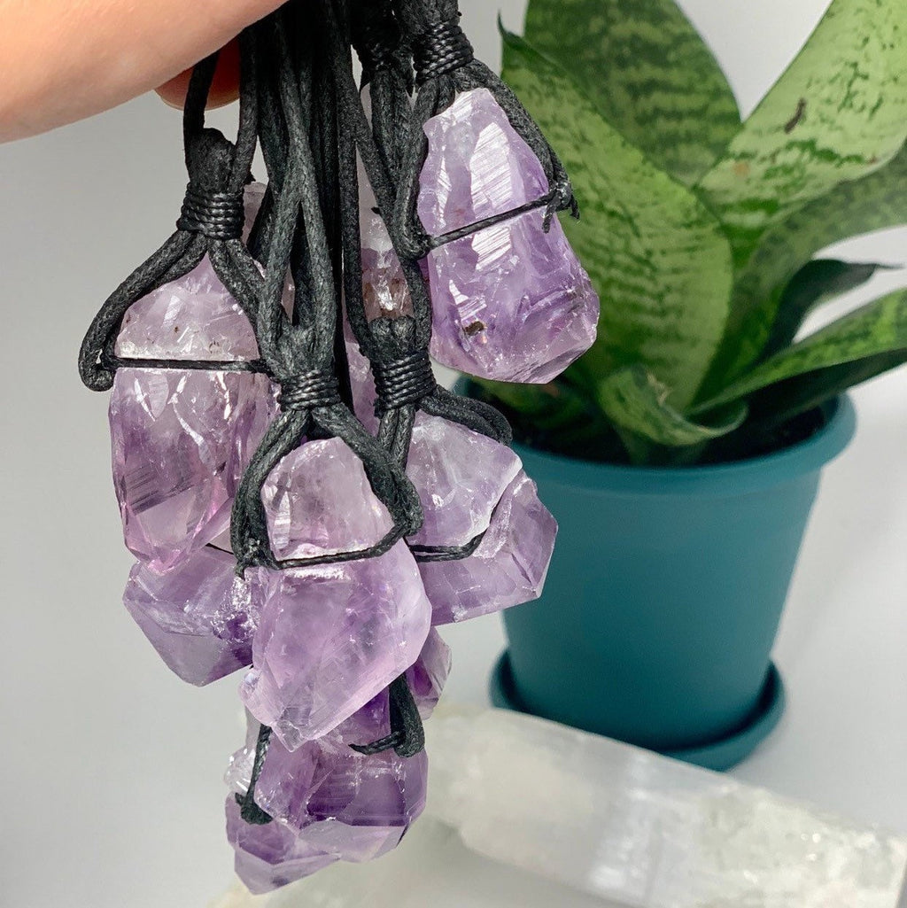 Amethyst Crystal Point Necklace: Adjustable Cord Pendant Necklace
