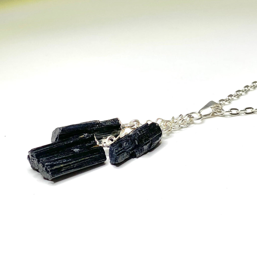 Black Tourmaline Triple Drop Pendant with Chain