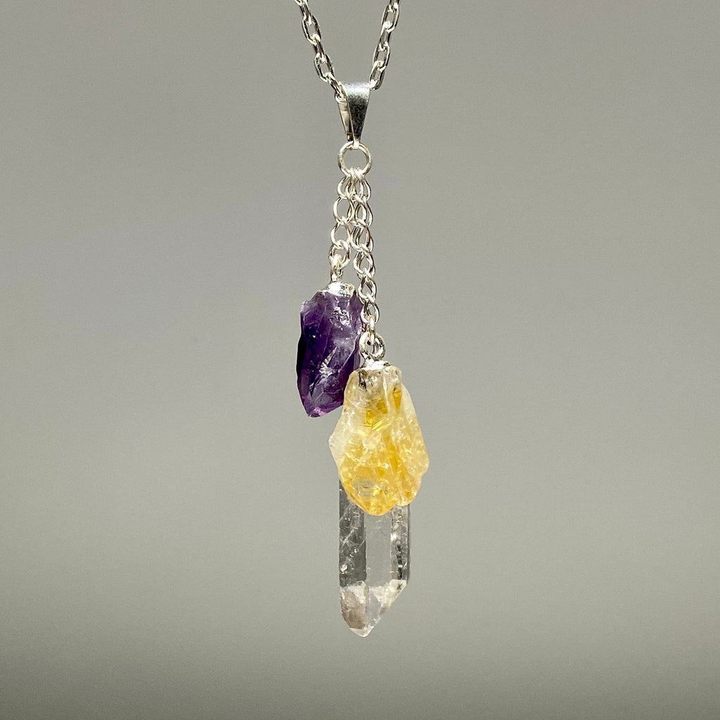 Amethyst Citrine Quartz Point Pendant Necklace with Chain