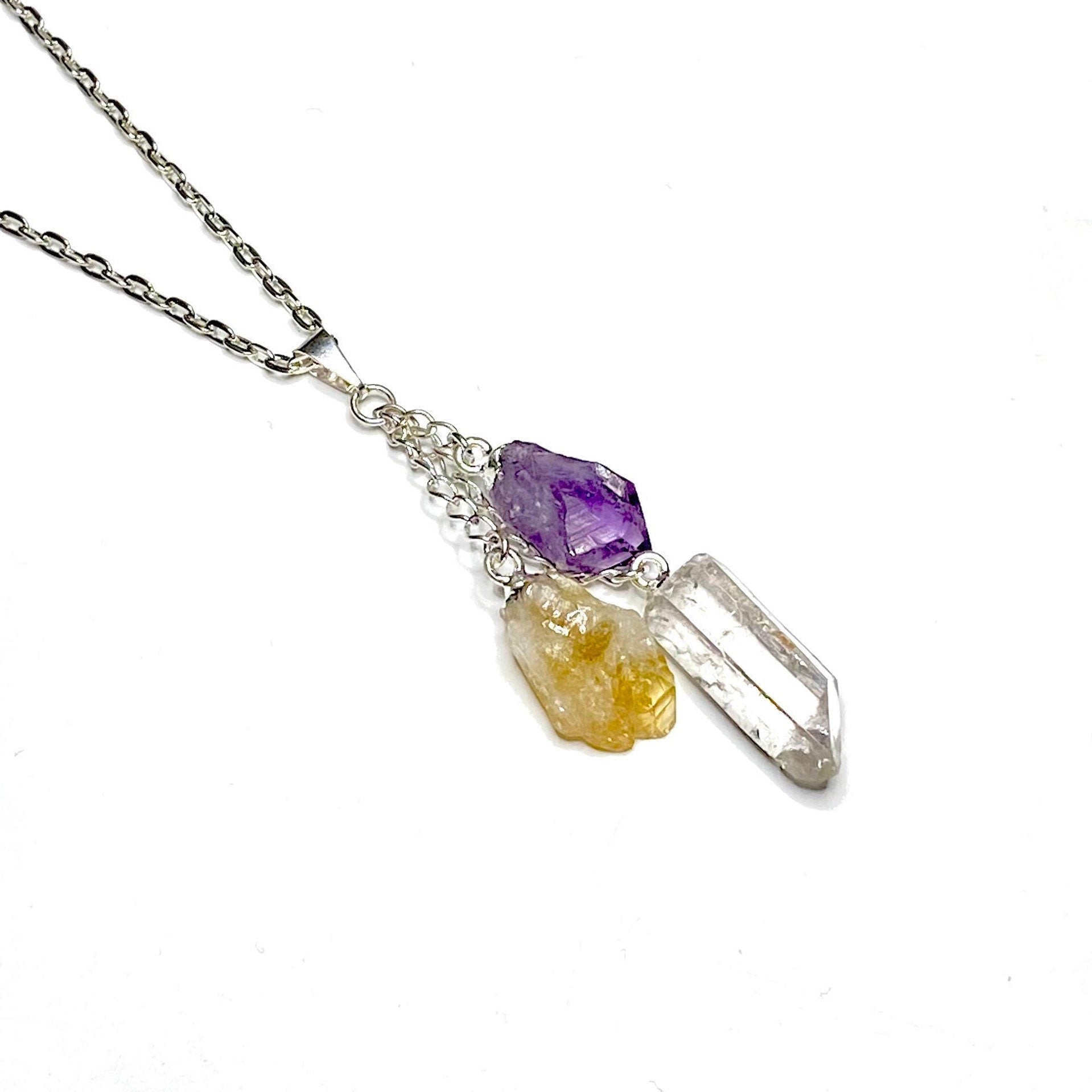 Amethyst Citrine Quartz Point Pendant Necklace with Chain
