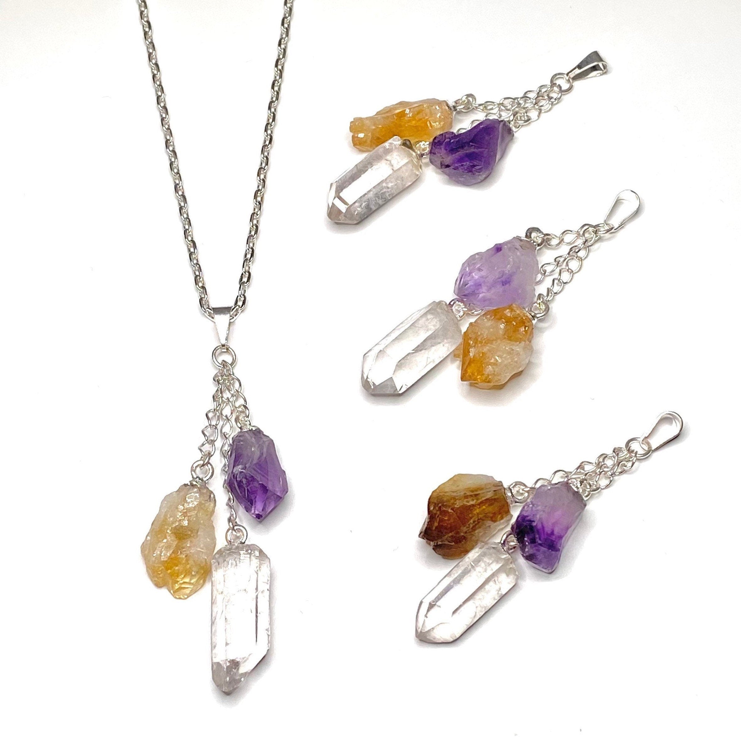 Amethyst Citrine Quartz Point Pendant Necklace with Chain