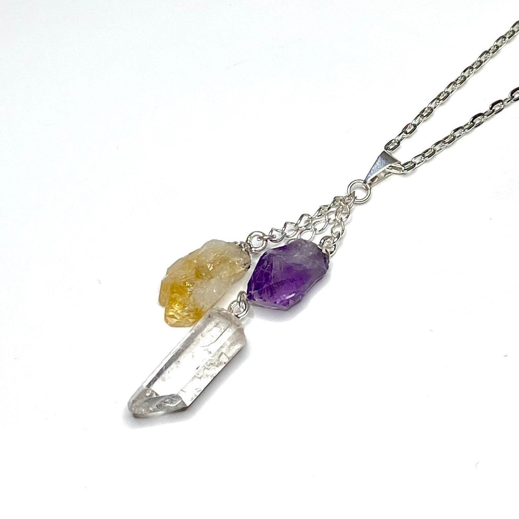 Amethyst Citrine Quartz Point Pendant Necklace with Chain