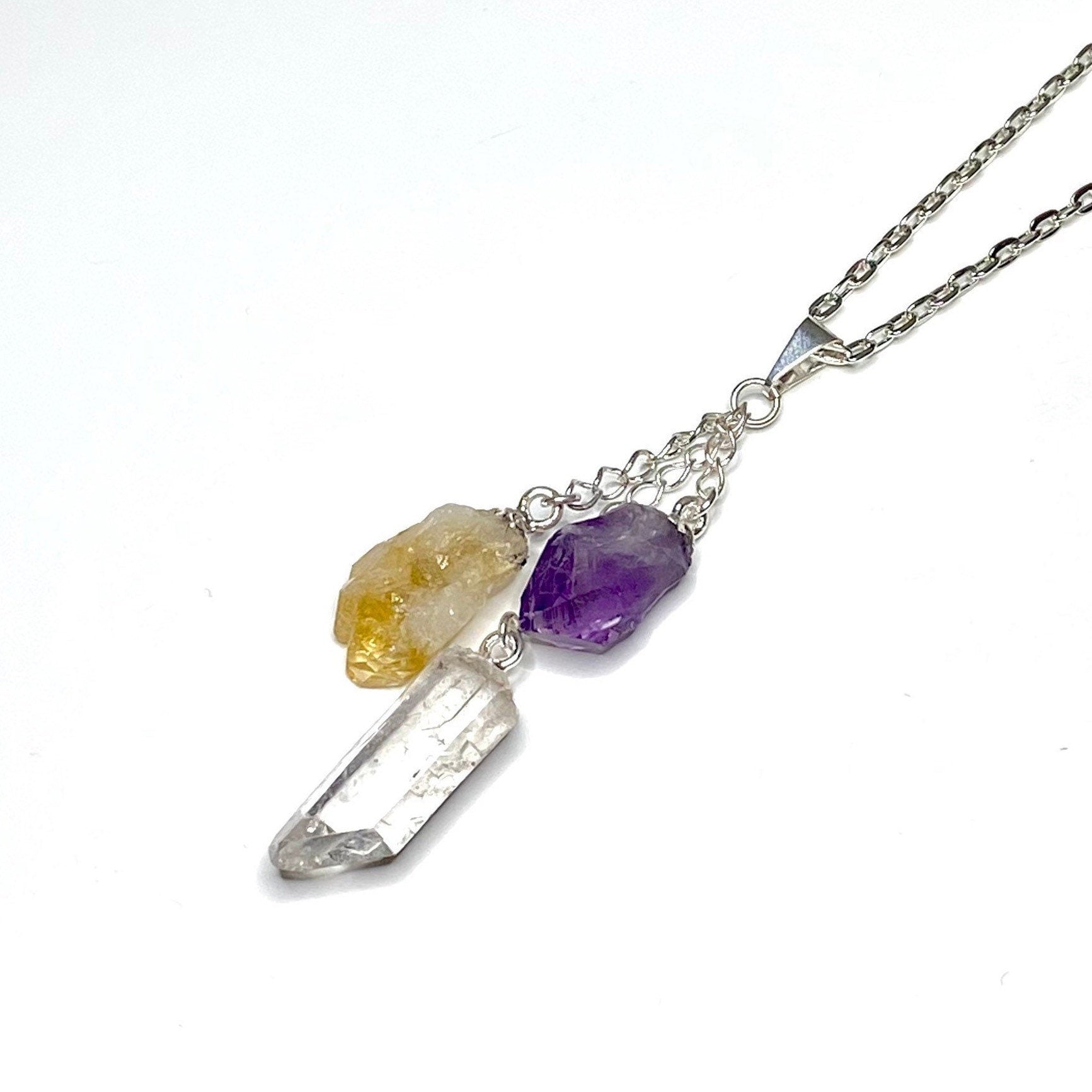 Amethyst Citrine Quartz Point Pendant Necklace with Chain
