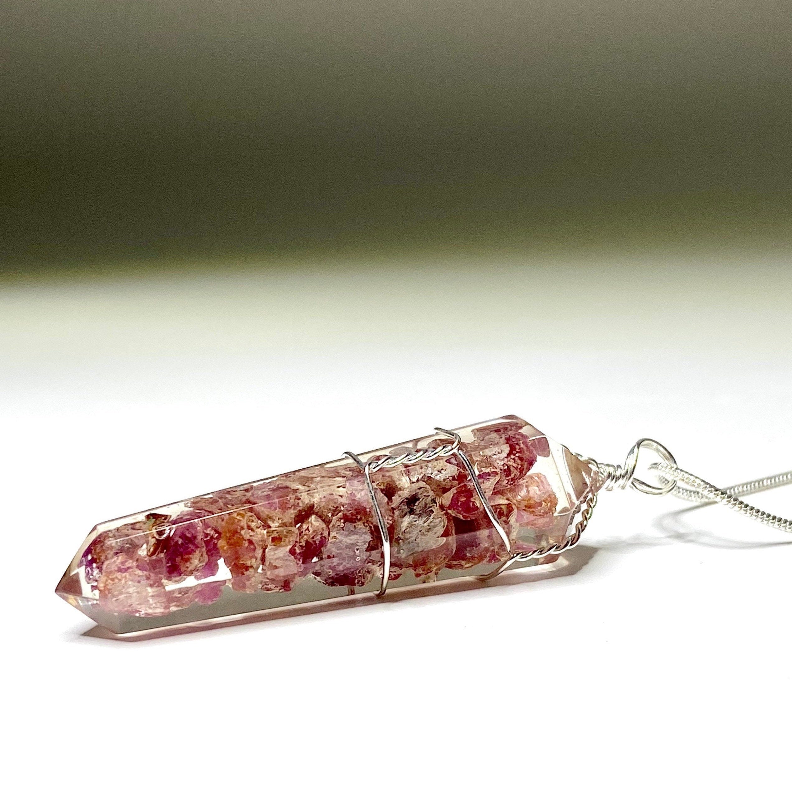 Ruby in Orgonite Wire Wrapped Pendant Necklace