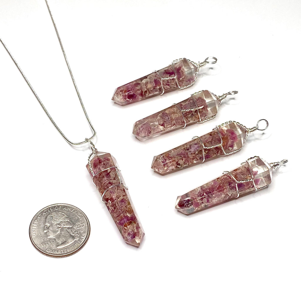 Ruby in Orgonite Wire Wrapped Pendant Necklace