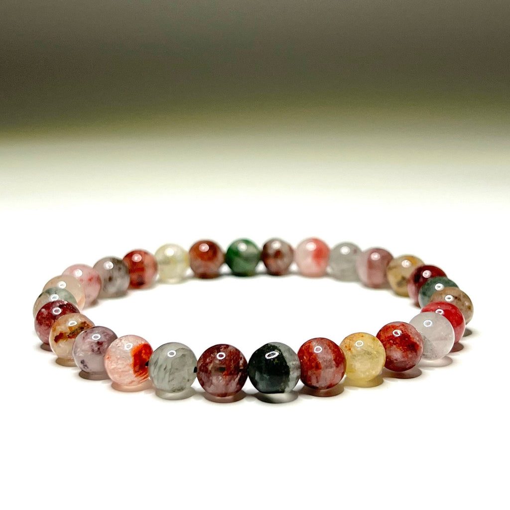Garden Quartz Crystal Bracelet, Lodolite Gemstone Beaded Bracelet