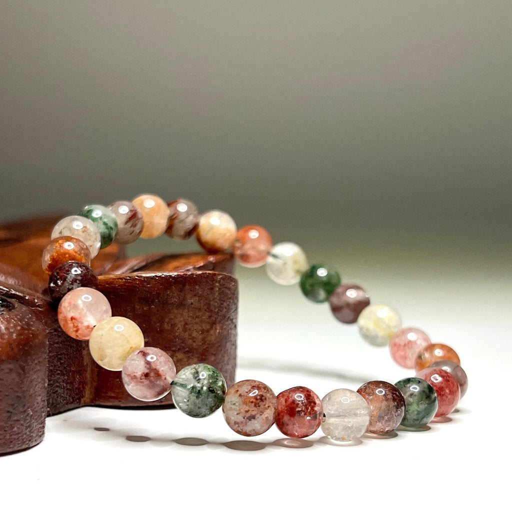 Garden Quartz Crystal Bracelet, Lodolite Gemstone Beaded Bracelet