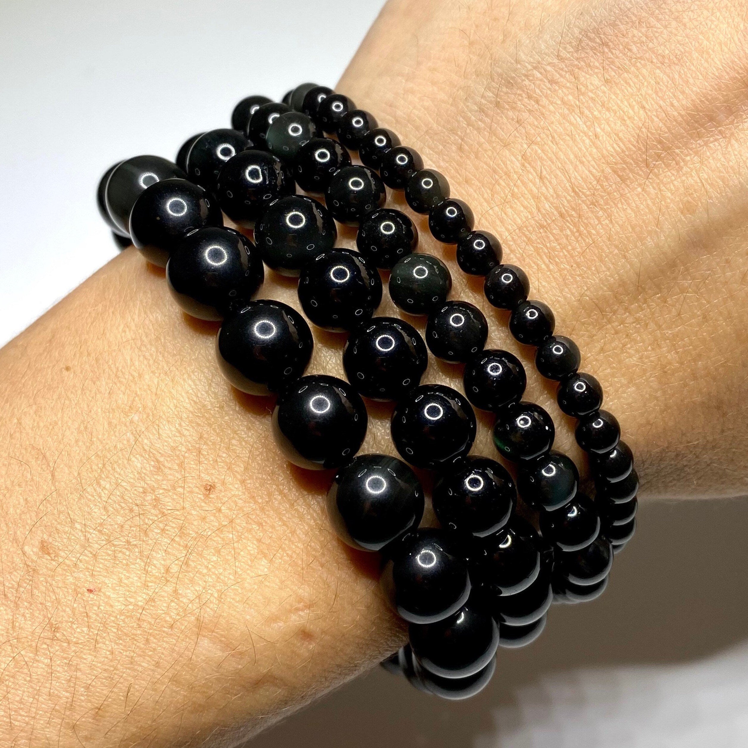 Black Obsidian Crystal Bracelet, Handmade Gemstone Beaded Bracelet