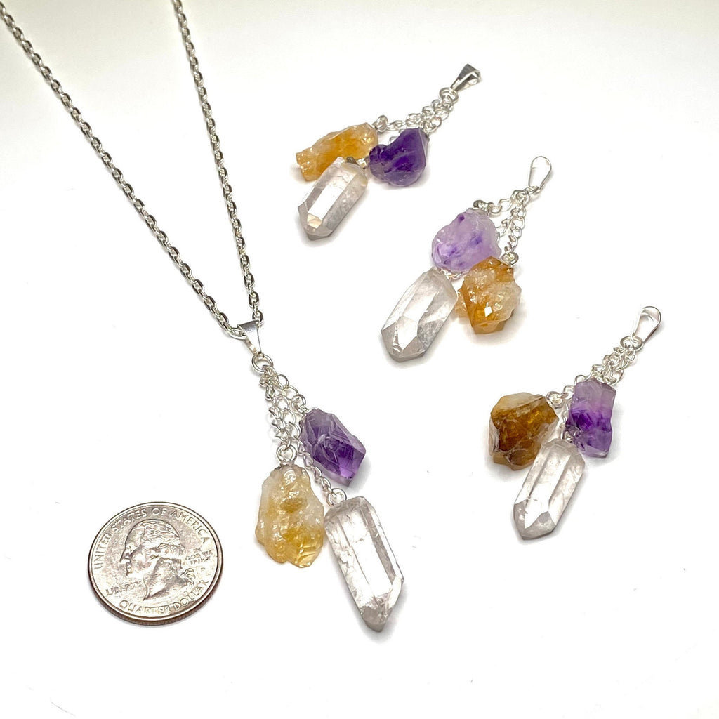Amethyst Citrine Quartz Point Pendant Necklace with Chain