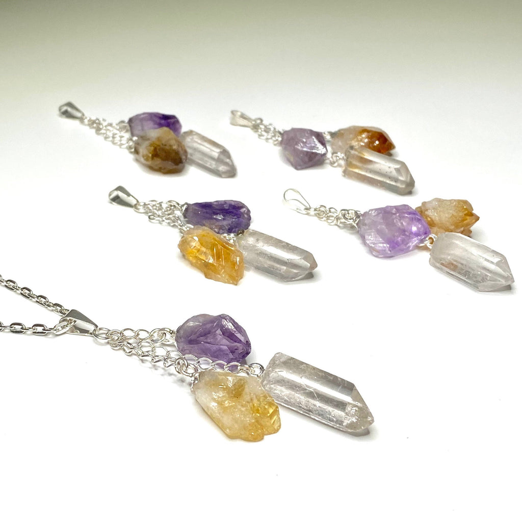 Amethyst Citrine Quartz Point Pendant Necklace with Chain