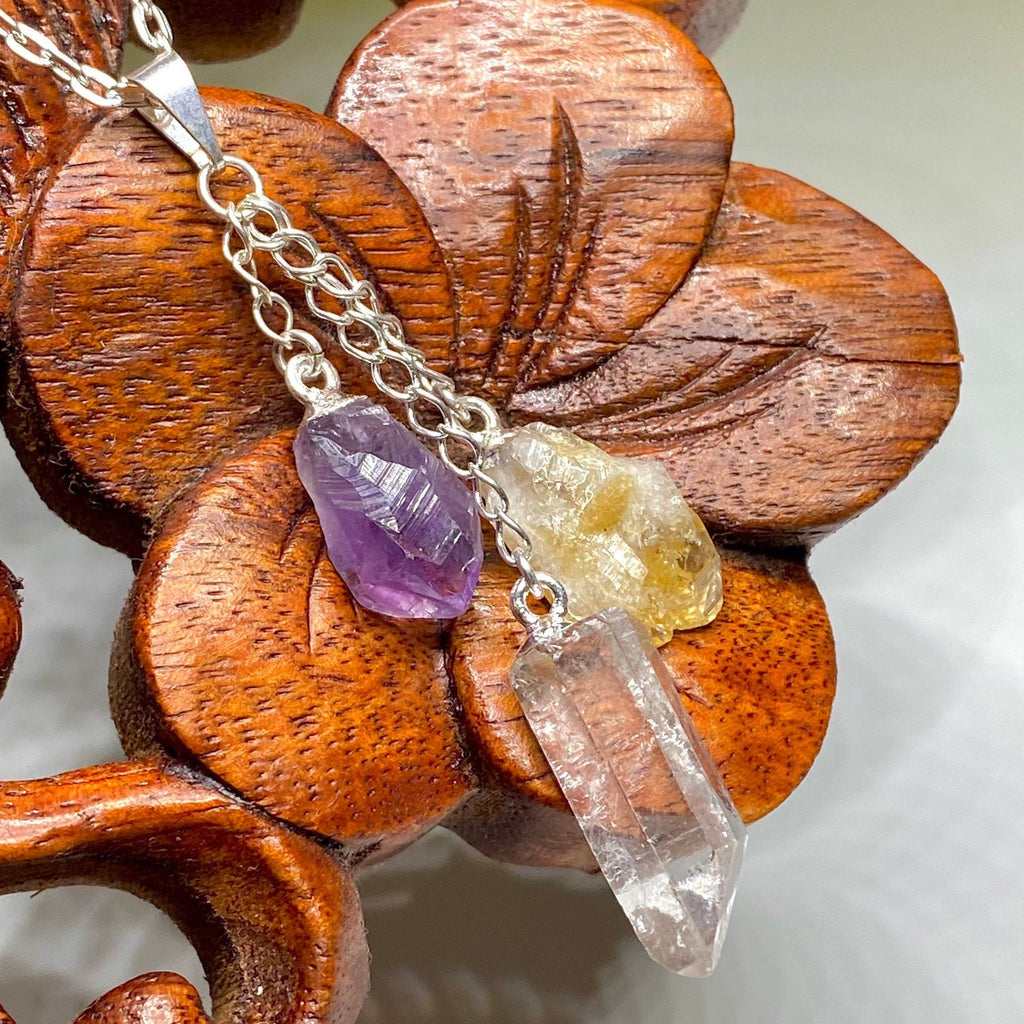Amethyst Citrine Quartz Point Pendant Necklace with Chain