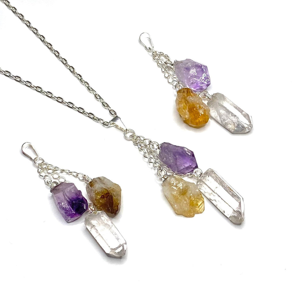 Amethyst Citrine Quartz Point Pendant Necklace with Chain