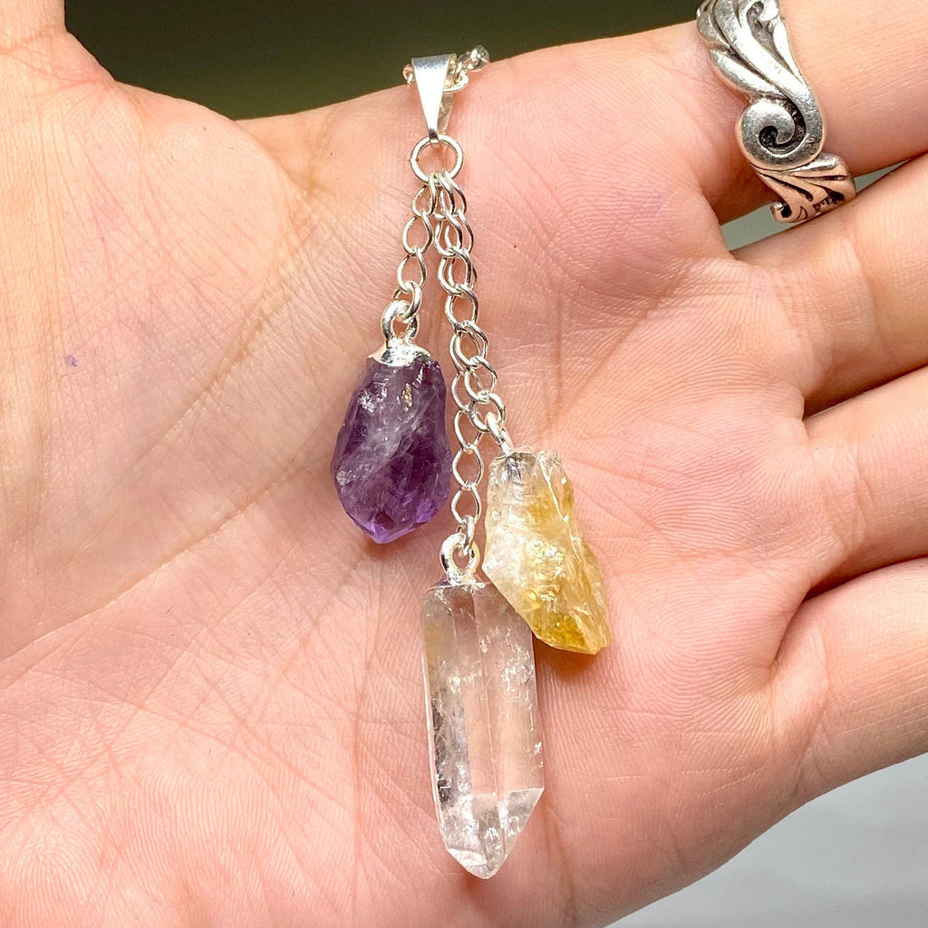 Amethyst Citrine Quartz Point Pendant Necklace with Chain