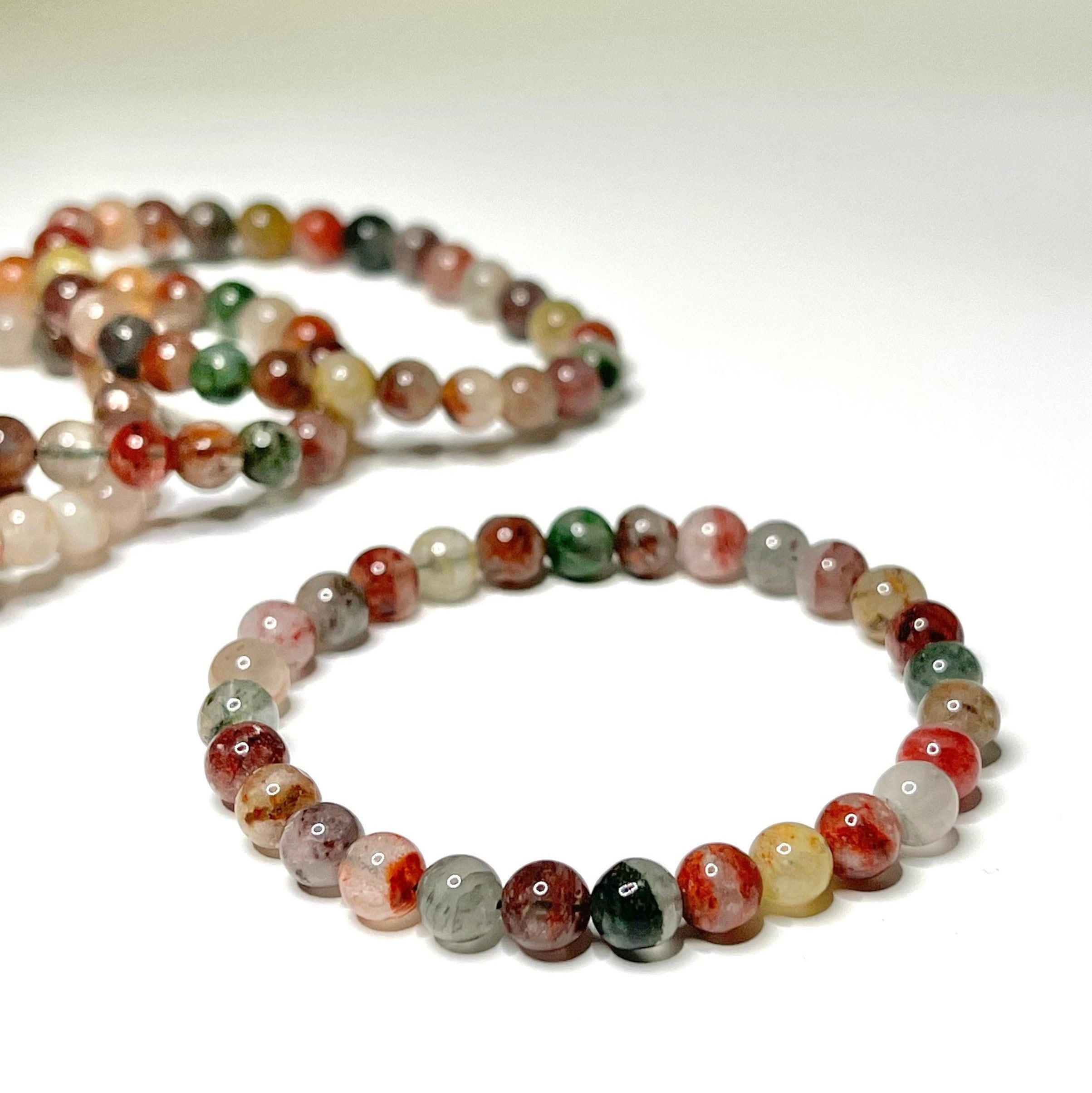 Garden Quartz Crystal Bracelet, Lodolite Gemstone Beaded Bracelet