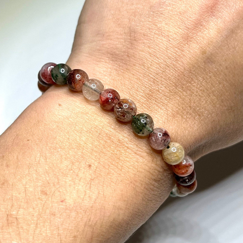 Garden Quartz Crystal Bracelet, Lodolite Gemstone Beaded Bracelet