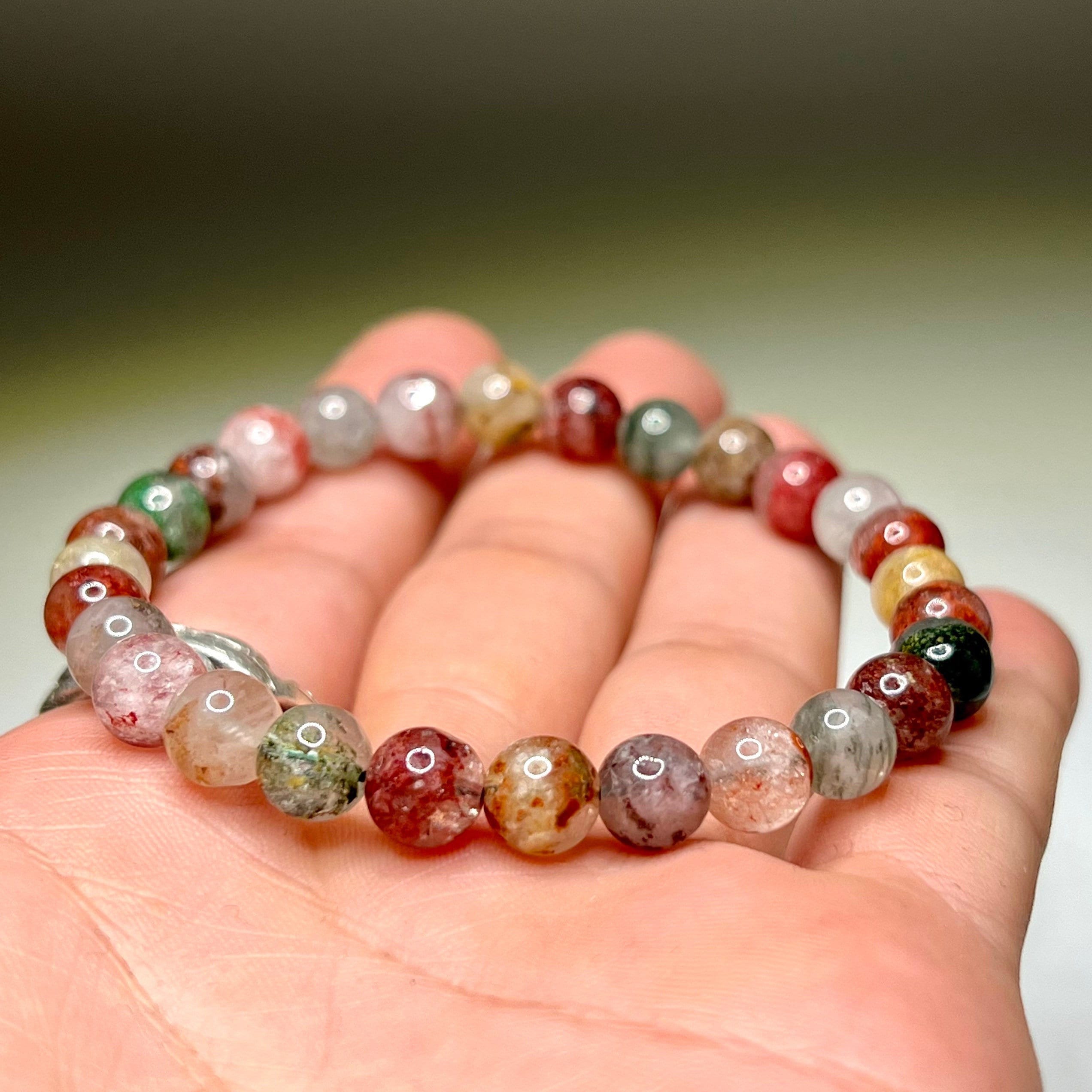 Garden Quartz Crystal Bracelet, Lodolite Gemstone Beaded Bracelet