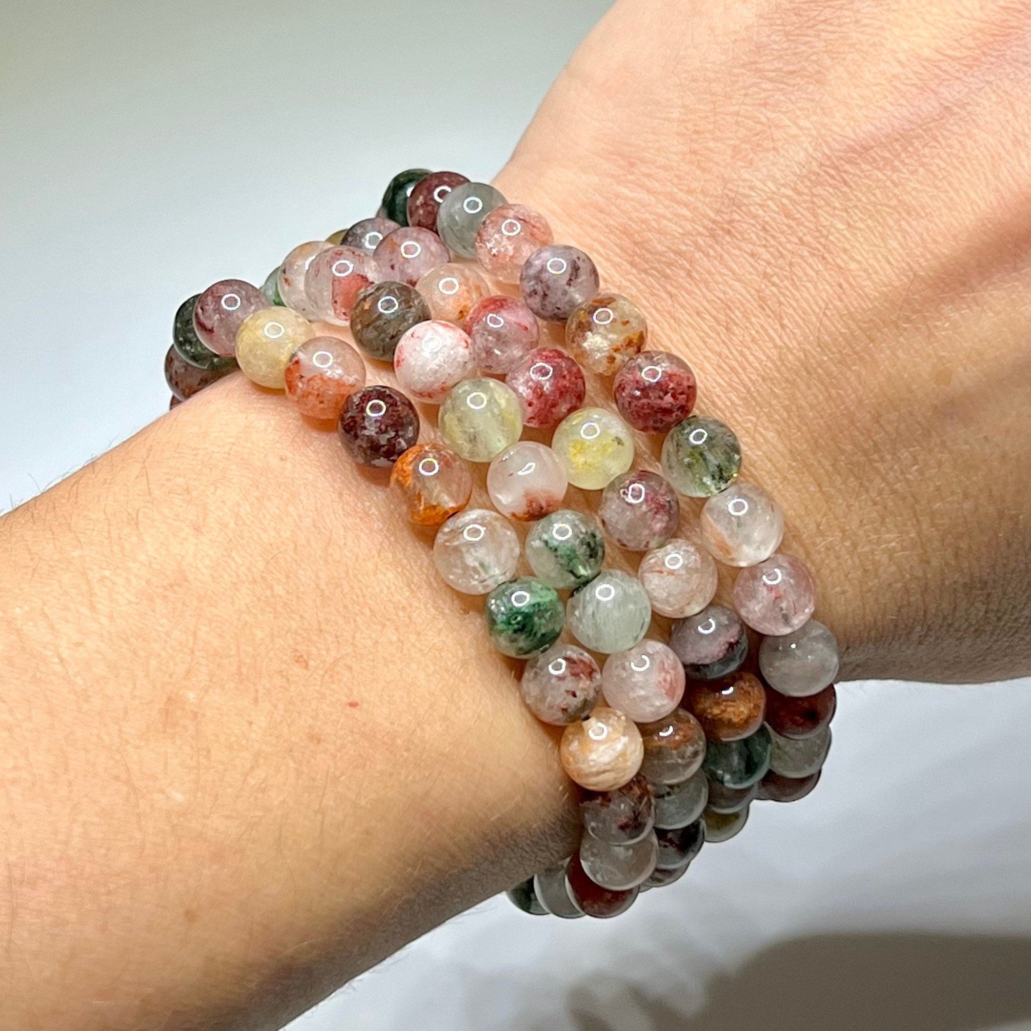 Garden Quartz Crystal Bracelet, Lodolite Gemstone Beaded Bracelet