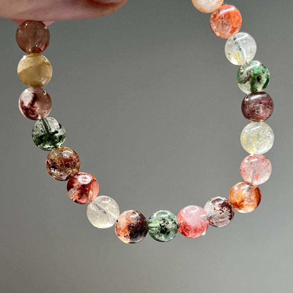 Garden Quartz Crystal Bracelet, Lodolite Gemstone Beaded Bracelet