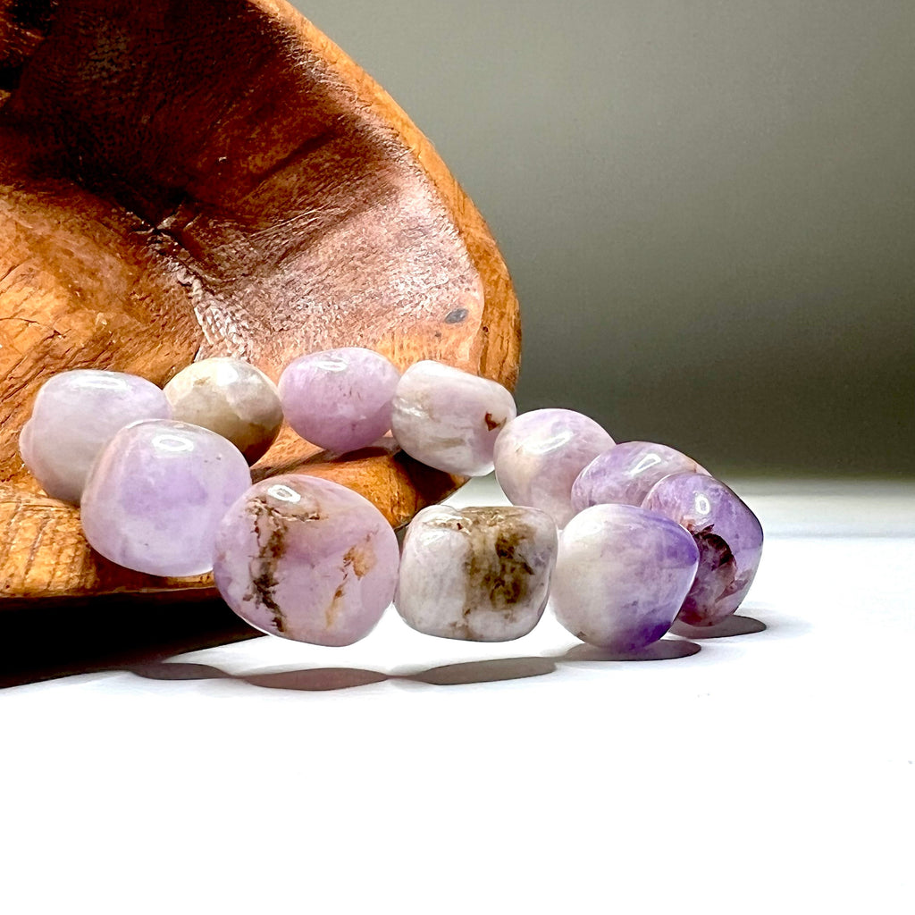 Amethyst Tumbled Crystal Bracelet: Gemstone Beaded Stretch Bracelet