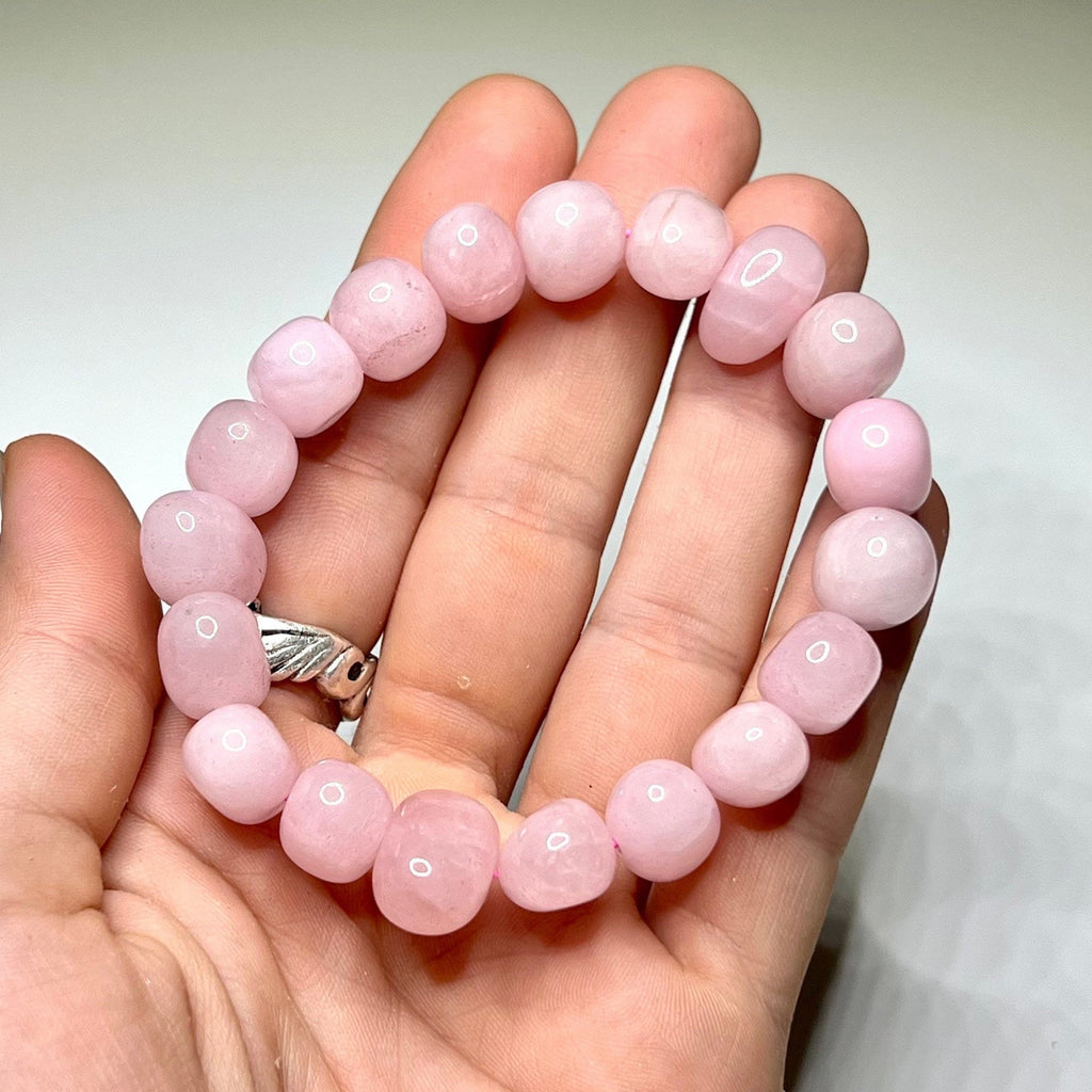 Rose Quartz Jelly Bean Bracelet: 9mm Gemstone Beaded Stretch Bracelet