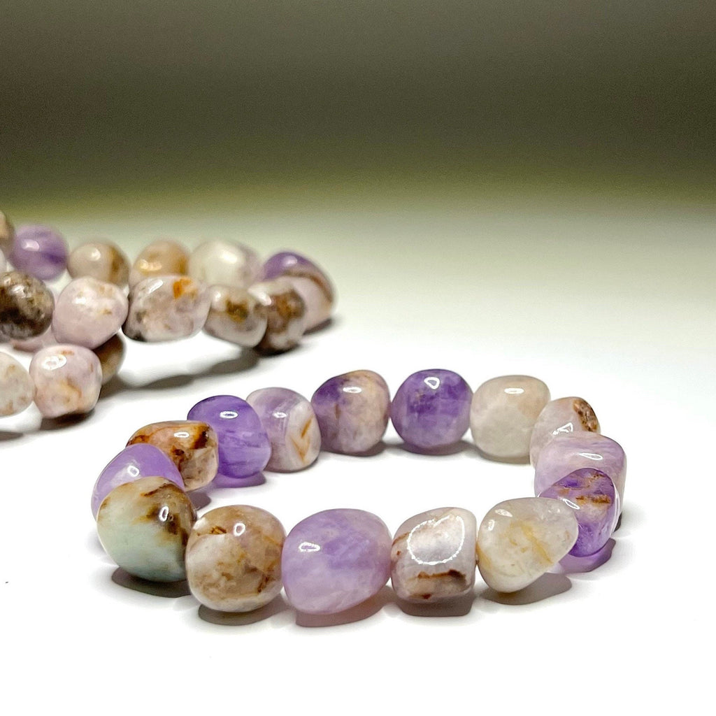 Amethyst Tumbled Crystal Bracelet: Gemstone Beaded Stretch Bracelet