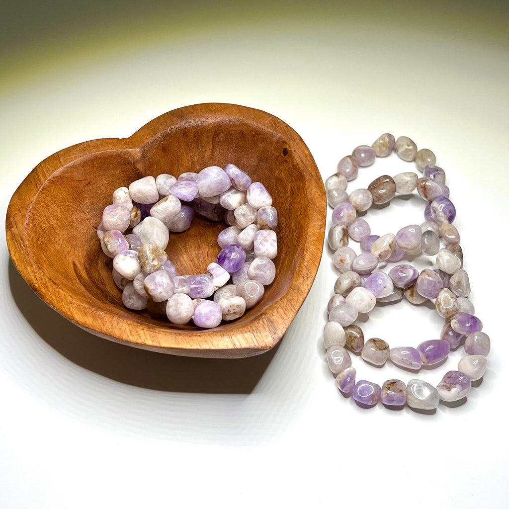 Amethyst Tumbled Crystal Bracelet: Gemstone Beaded Stretch Bracelet
